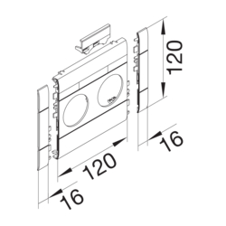 Crtež proizvoda Modularni ukras sa poljem za natpis, 2 - struki PC/ABS bezhalogeni, poklopac 120mm ABS